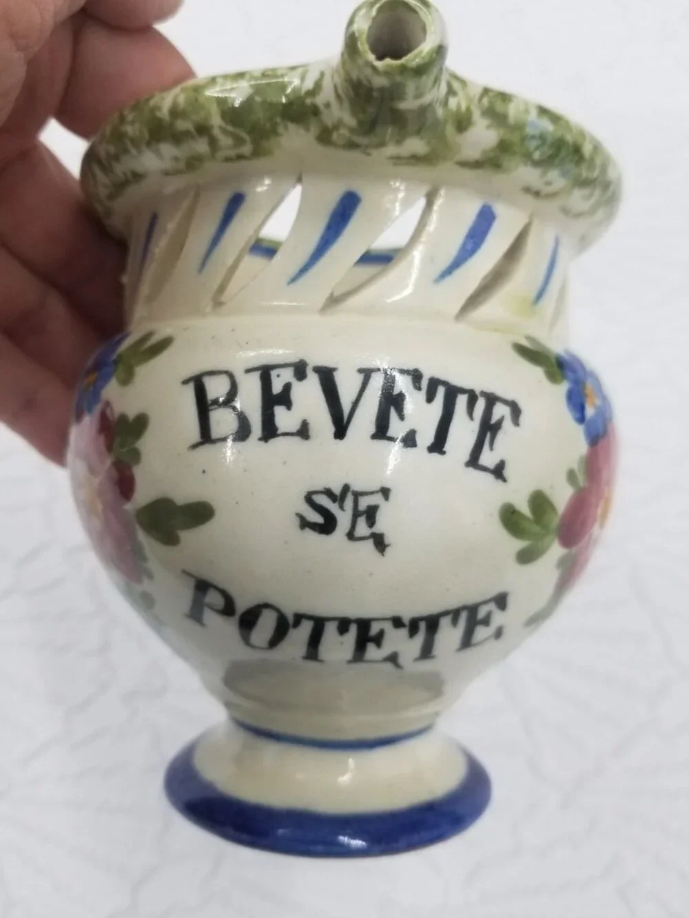 Vintage Italian Puzzle Mug Bevete Se Potete Hand Painted Drink If You Can Vessel